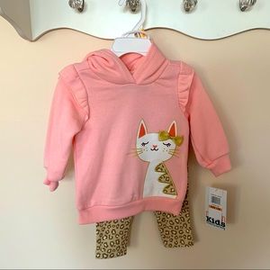 NWT  2pc Kitty Hoodie & Leopard-Print Legging Set